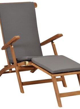 VidaXL Ligstoel met kussen massief teakhout donkergrijs