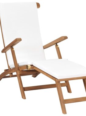 VidaXL Ligstoel met kussen massief teakhout crèmewit