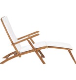 VidaXL Ligstoel met kussen massief teakhout crèmewit