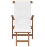 VidaXL Ligstoel met kussen massief teakhout crèmewit