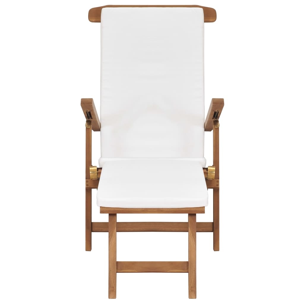 VidaXL Ligstoel met kussen massief teakhout crèmewit