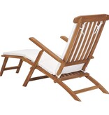 VidaXL Ligstoel met kussen massief teakhout crèmewit