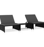 VidaXL Ligbedden 2 st met tafel poly rattan zwart