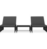 VidaXL Ligbedden 2 st met tafel poly rattan zwart