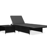 VidaXL Ligbedden 2 st met tafel poly rattan zwart