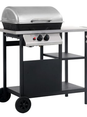 VidaXL Gasbarbecue met 3-laags zijtafel zwart en zilverkleurig
