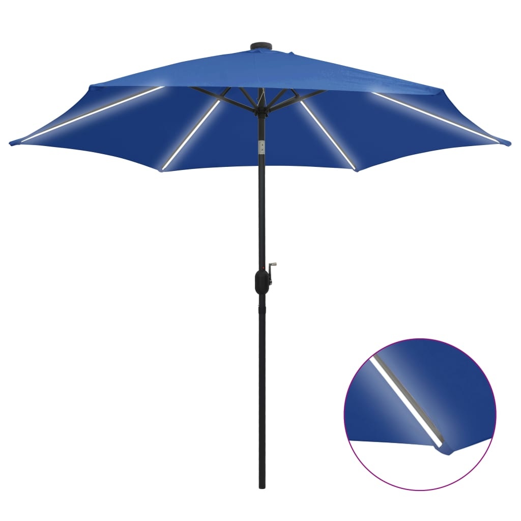 VidaXL Parasol met LED-verlichting en aluminium paal 300 cm azuurblauw