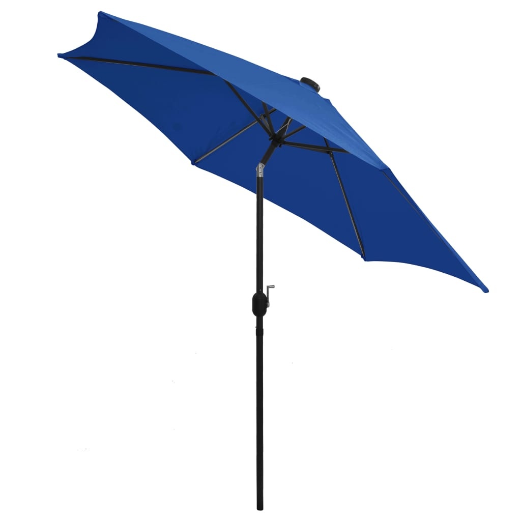 VidaXL Parasol met LED-verlichting en aluminium paal 300 cm azuurblauw