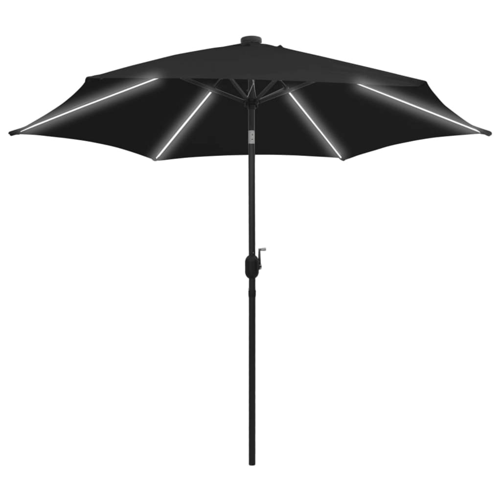 VidaXL Parasol met LED-verlichting en aluminium paal 300 cm zwart