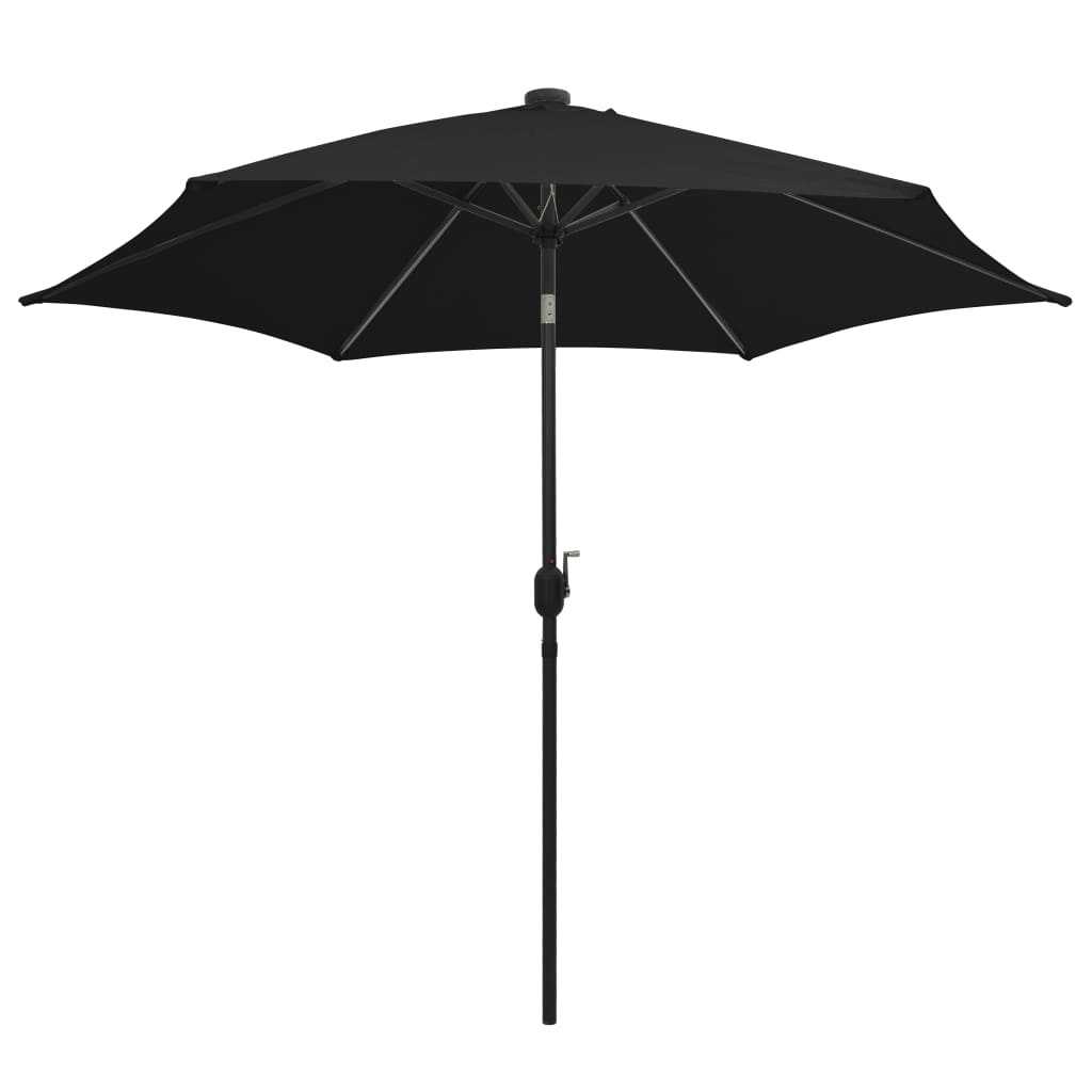 VidaXL Parasol met LED-verlichting en aluminium paal 300 cm zwart