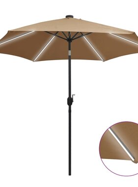 VidaXL Parasol met LED-verlichting en aluminium paal 300 cm taupe