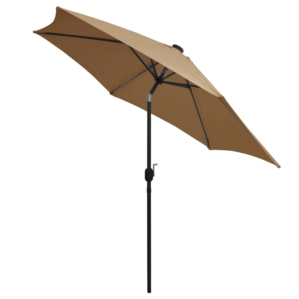 VidaXL Parasol met LED-verlichting en aluminium paal 300 cm taupe