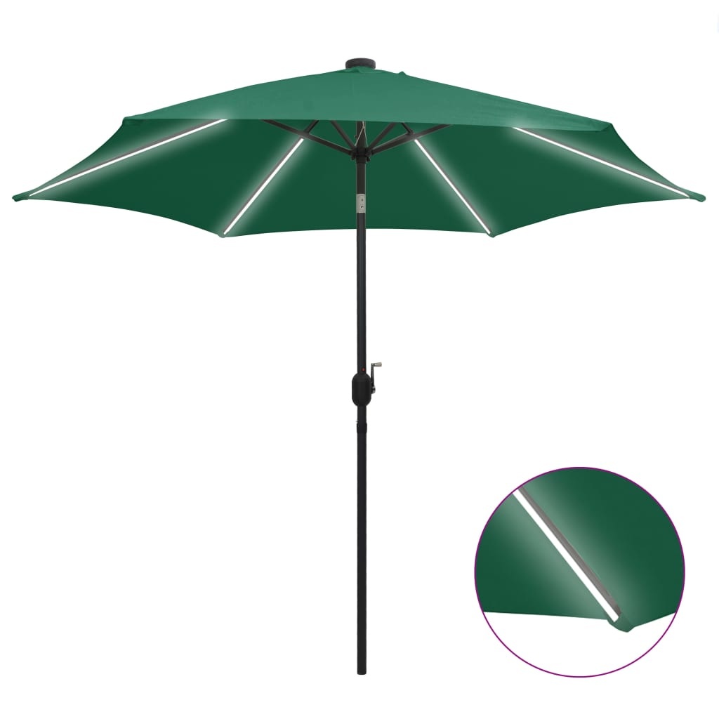 VidaXL Parasol met LED-verlichting en aluminium paal 300 cm groen