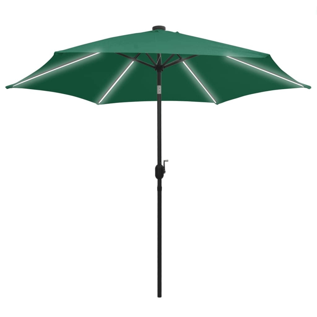 VidaXL Parasol met LED-verlichting en aluminium paal 300 cm groen