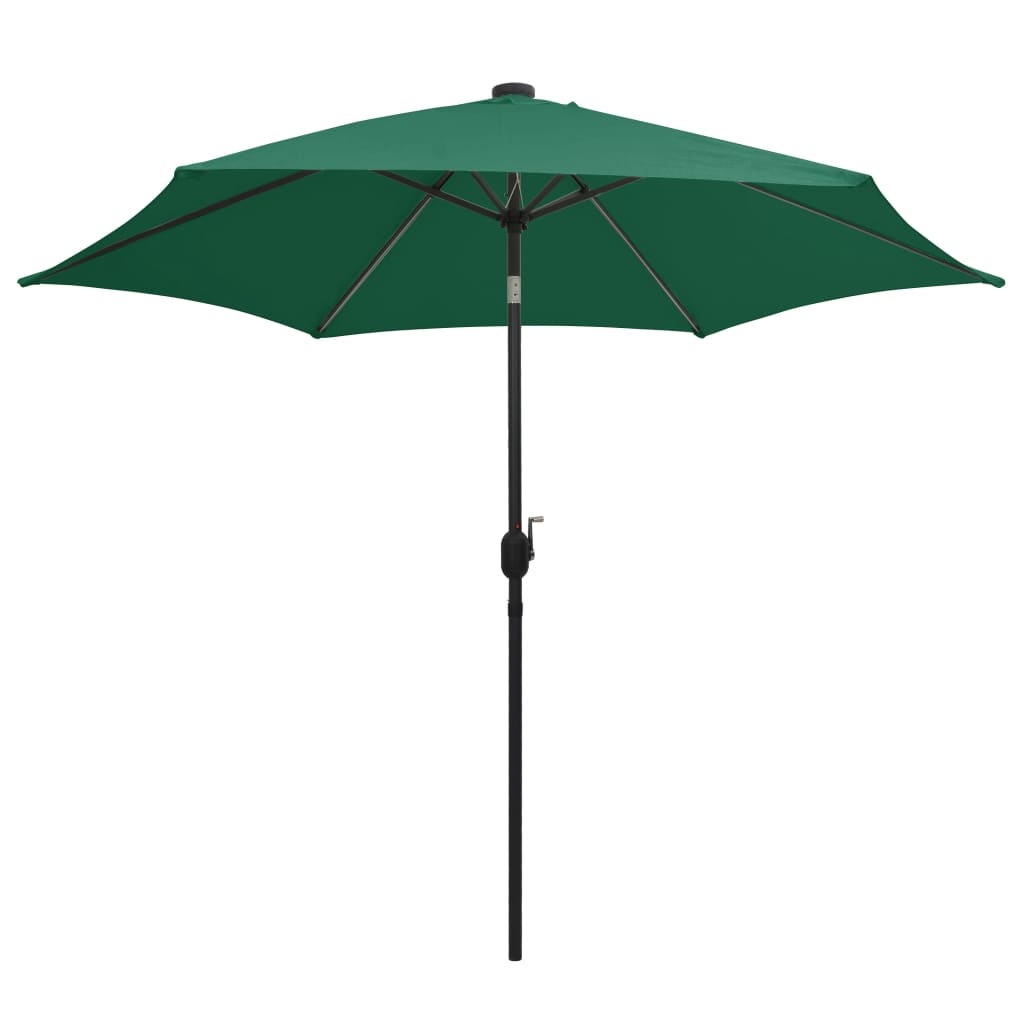 VidaXL Parasol met LED-verlichting en aluminium paal 300 cm groen