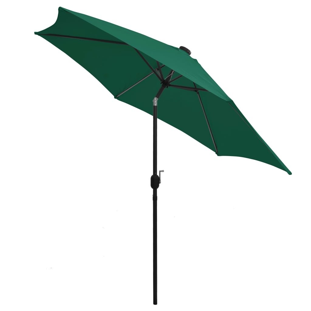 VidaXL Parasol met LED-verlichting en aluminium paal 300 cm groen