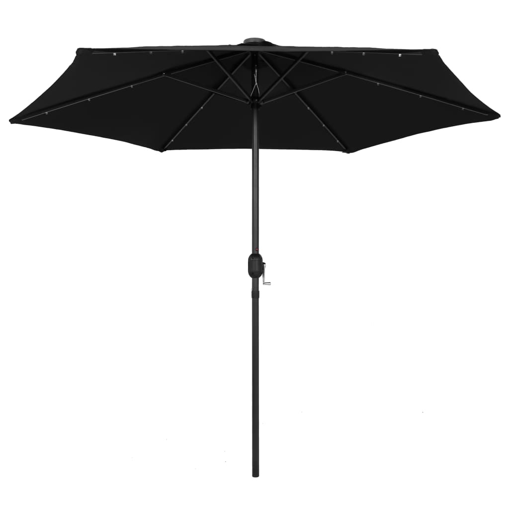 VidaXL Parasol met LED-verlichting en aluminium paal 270 cm zwart