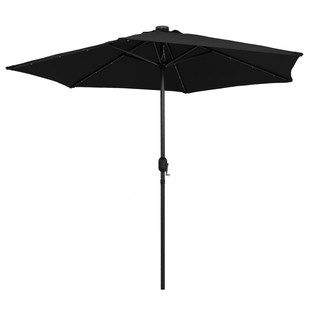 VidaXL Parasol met LED-verlichting en aluminium paal 270 cm zwart