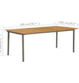 VidaXL Tuintafel 200x100x72 cm massief acaciahout en staal