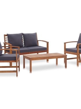 VidaXL 4-delige Loungeset met kussens massief acaciahout