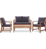 VidaXL 4-delige Loungeset met kussens massief acaciahout