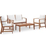 VidaXL 4-delige Loungeset met kussens massief acaciahout