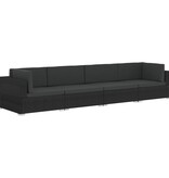 VidaXL 4-delige Loungeset met kussens poly rattan zwart