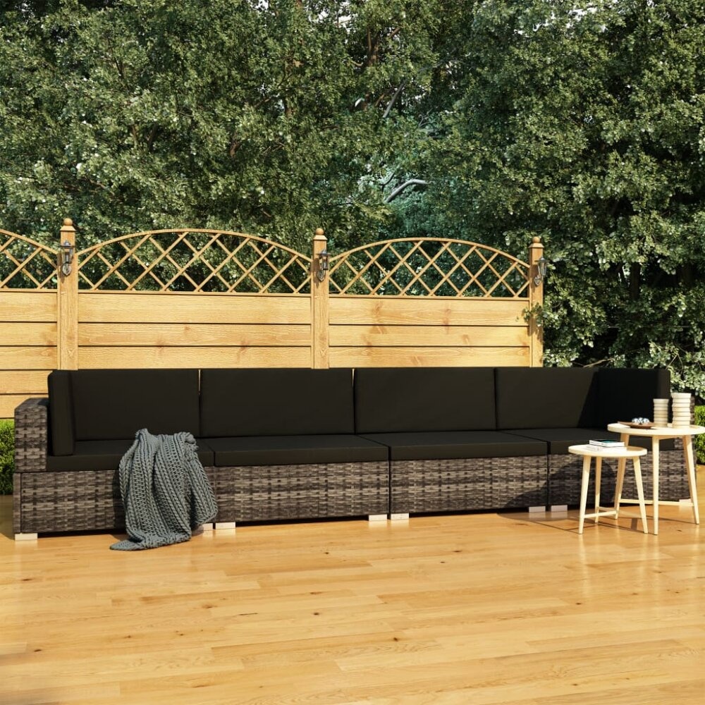 VidaXL 4-delige Loungeset met kussens poly rattan grijs