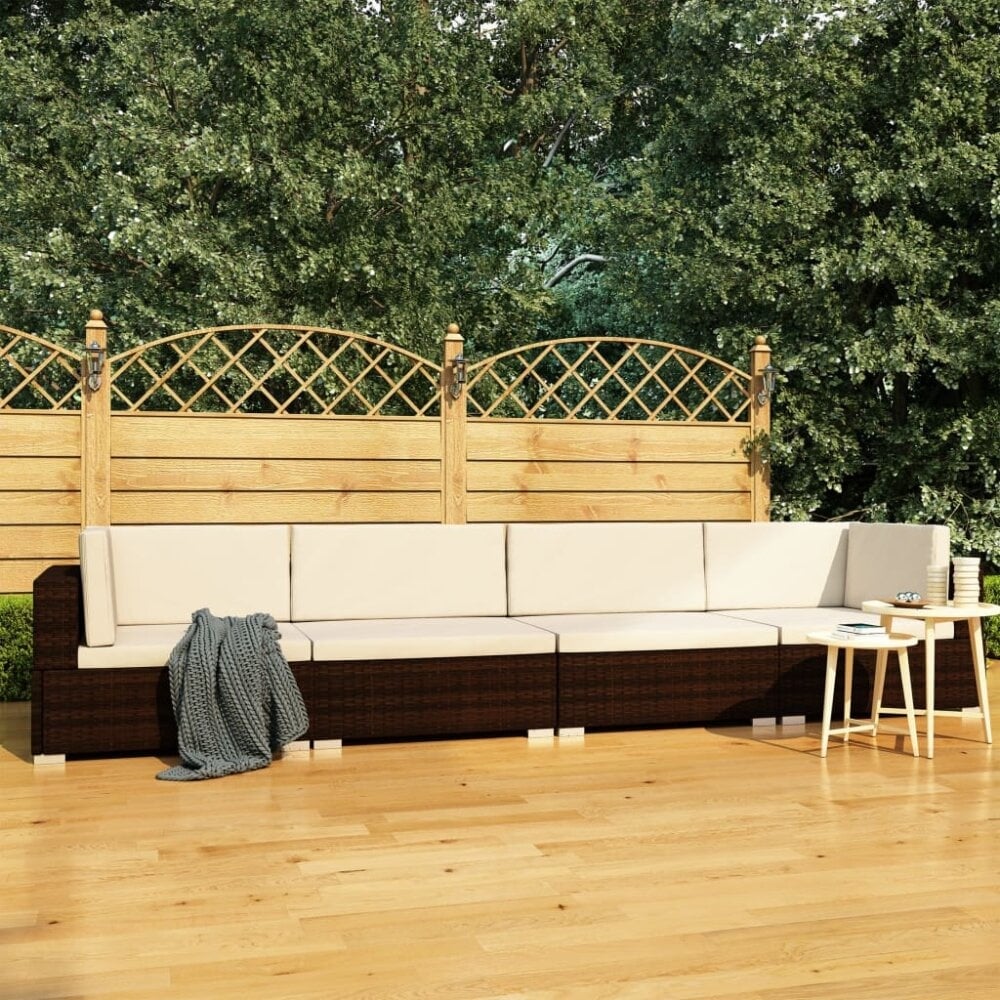 VidaXL 4-delige Loungeset met kussens poly rattan bruin