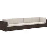 VidaXL 4-delige Loungeset met kussens poly rattan bruin