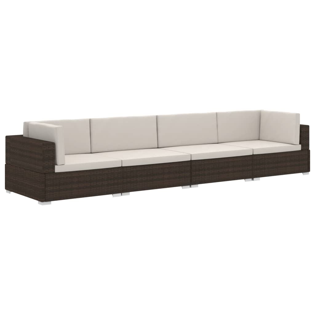 VidaXL 4-delige Loungeset met kussens poly rattan bruin
