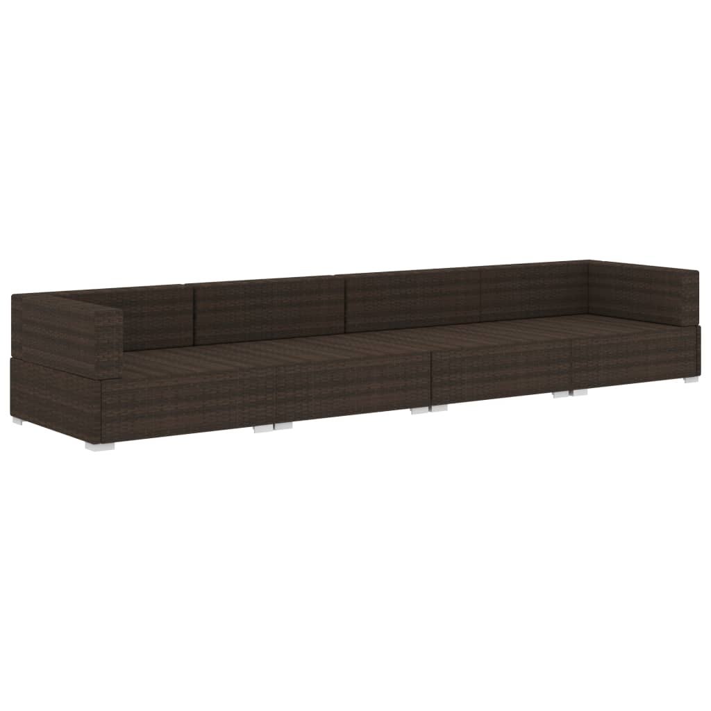 VidaXL 4-delige Loungeset met kussens poly rattan bruin
