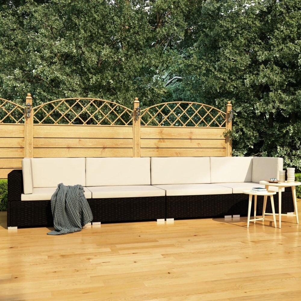 VidaXL 4-delige Loungeset met kussens poly rattan zwart