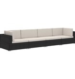 VidaXL 4-delige Loungeset met kussens poly rattan zwart