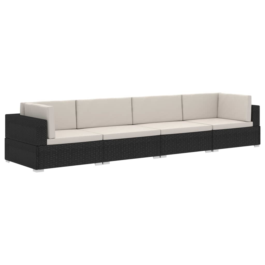 VidaXL 4-delige Loungeset met kussens poly rattan zwart