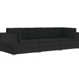 VidaXL 3-delige Loungeset met kussens poly rattan zwart