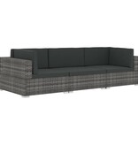 VidaXL 3-delige Loungeset met kussens poly rattan grijs