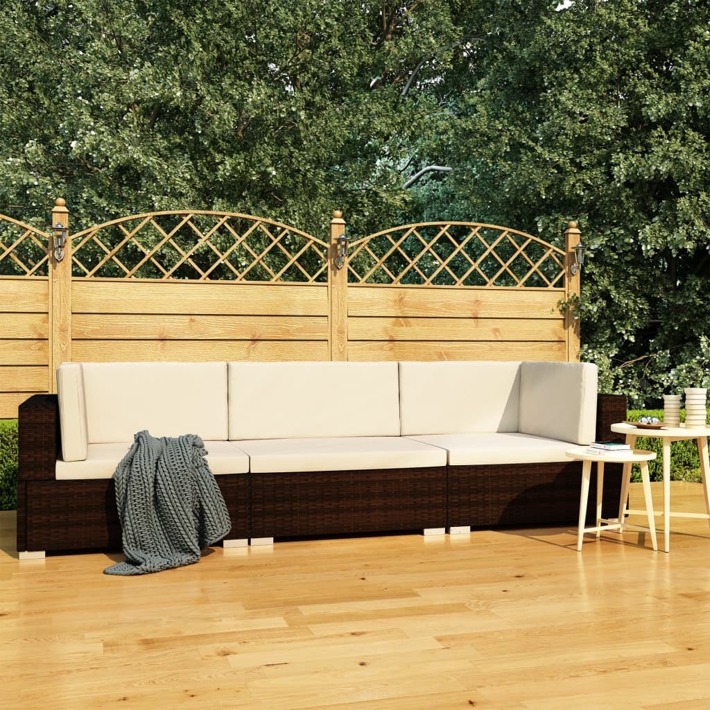 VidaXL 3-delige Loungeset met kussens poly rattan bruin