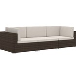 VidaXL 3-delige Loungeset met kussens poly rattan bruin