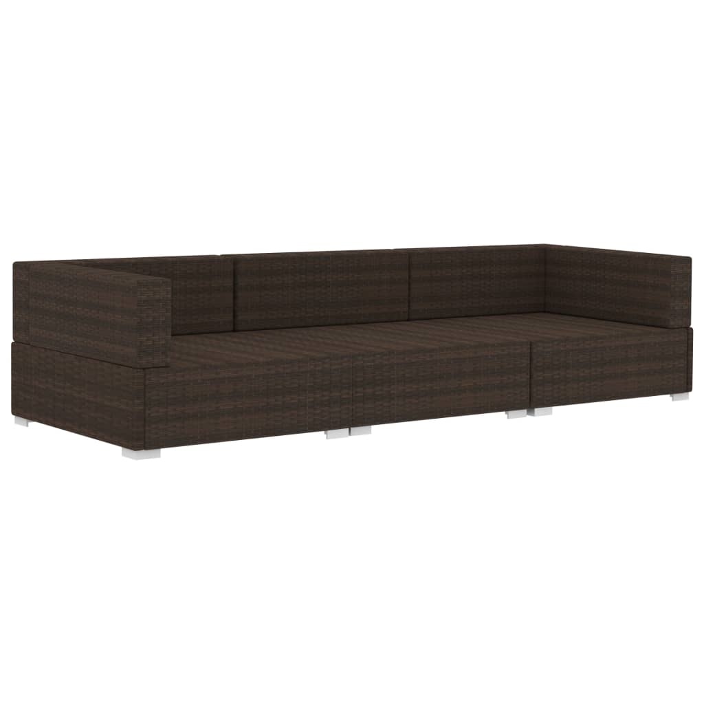 VidaXL 3-delige Loungeset met kussens poly rattan bruin
