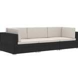 VidaXL 3-delige Loungeset met kussens poly rattan zwart