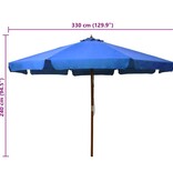 VidaXL Parasol met houten paal 330 cm azuurblauw