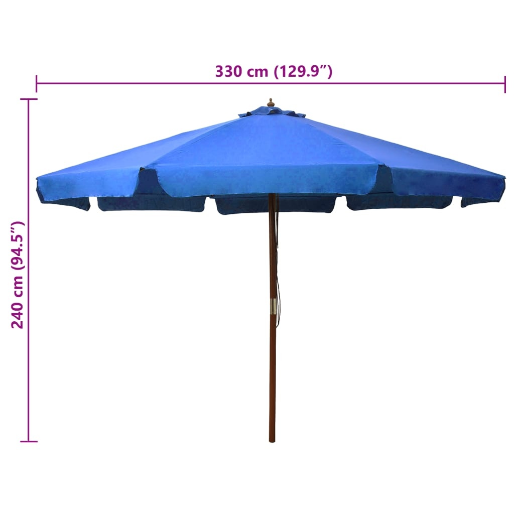 VidaXL Parasol met houten paal 330 cm azuurblauw