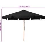 VidaXL Parasol met houten paal 330 cm zwart