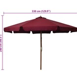 VidaXL Parasol met houten paal 330 cm bordeauxrood