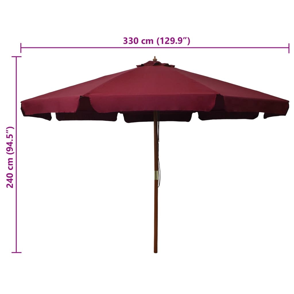 VidaXL Parasol met houten paal 330 cm bordeauxrood