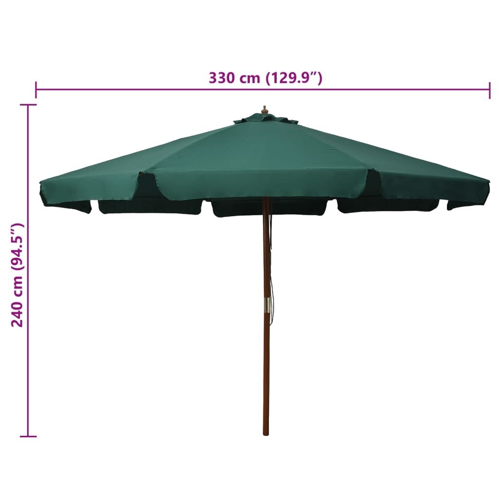 VidaXL Parasol met houten paal 330 cm groen