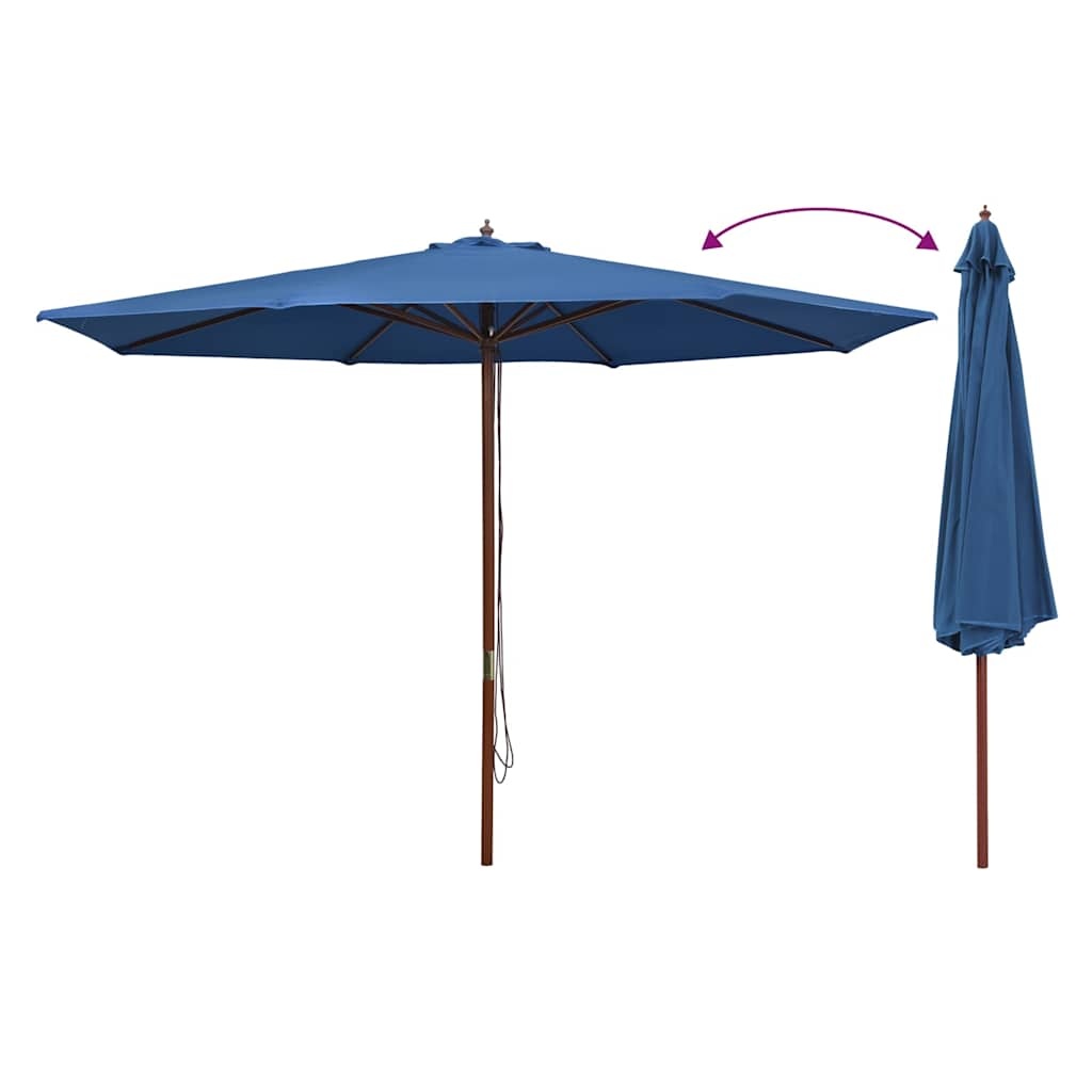 VidaXL Parasol met houten paal 350 cm blauw