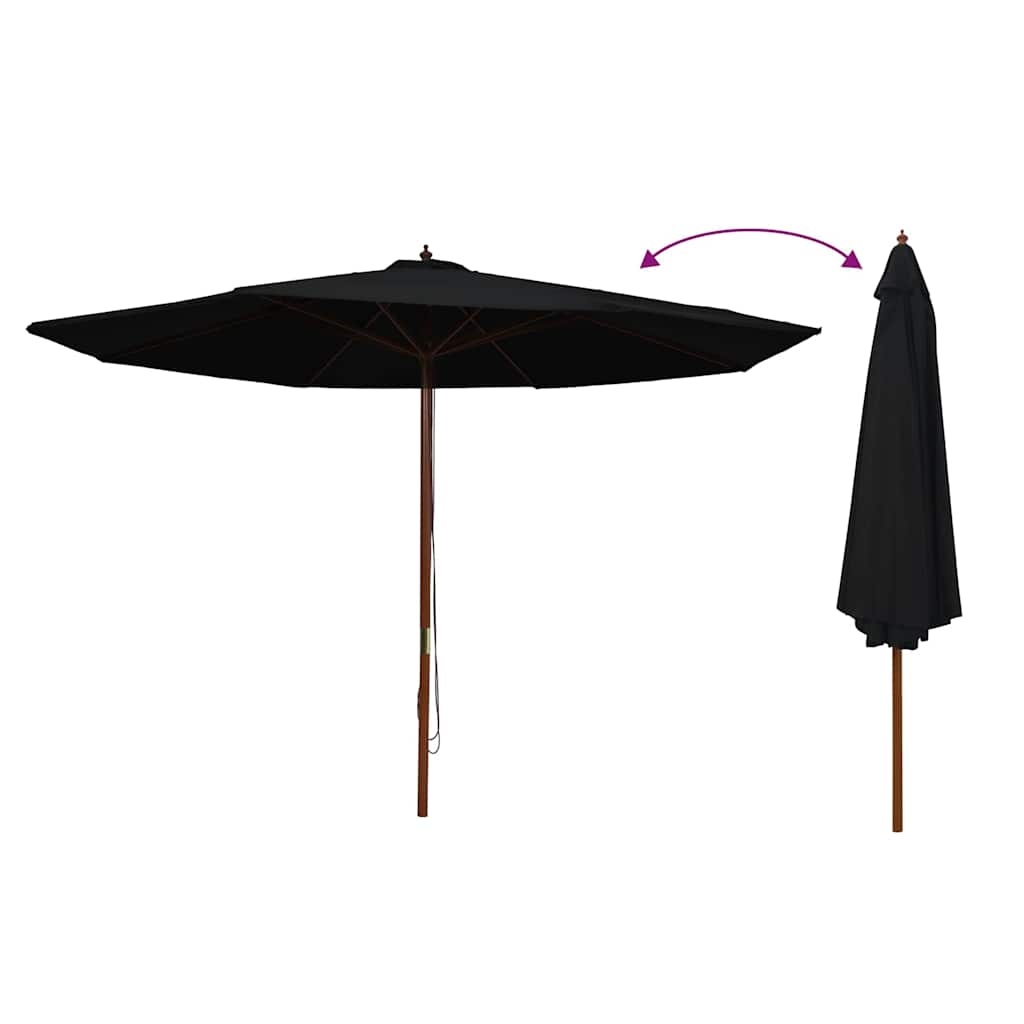 VidaXL Parasol met houten paal 350 cm zwart