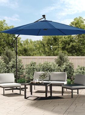 VidaXL Zweefparasol met LED en stalen paal 300 cm azuurblauw